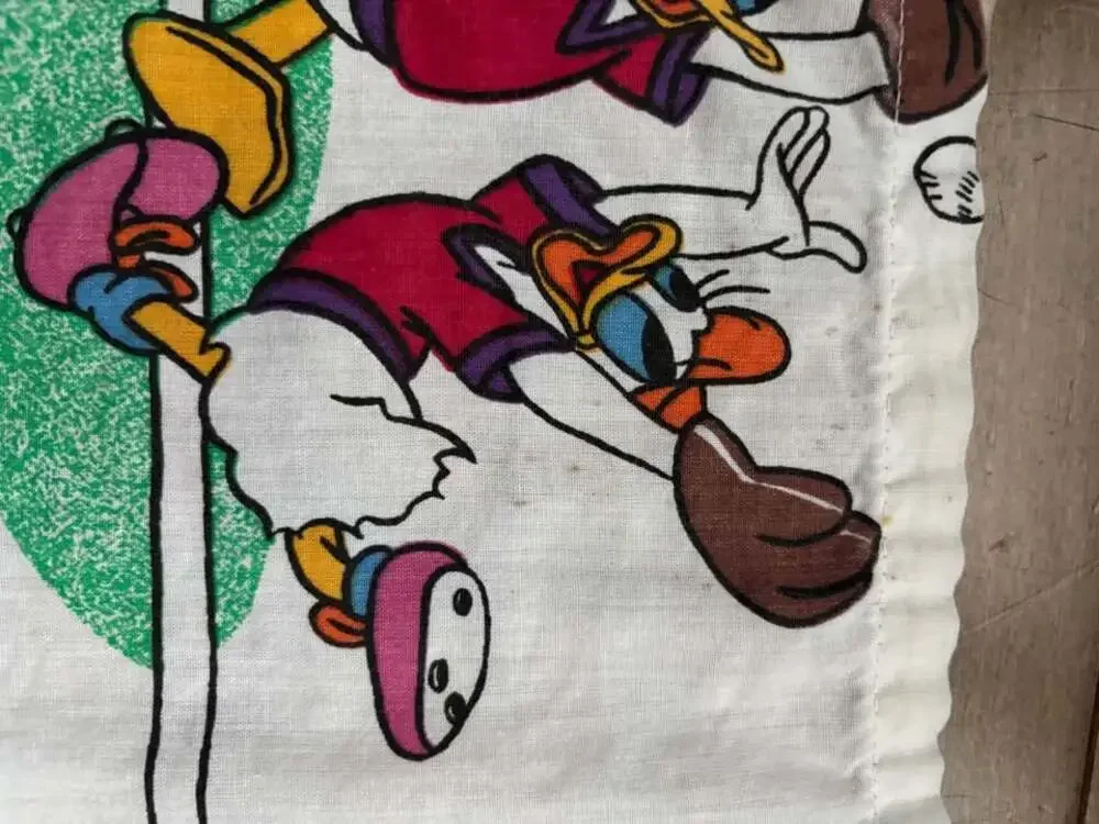 Vtg 80s Disney Mickey Mouse Friends Sports Twin Flat Sheet Pacific Fabric Craft